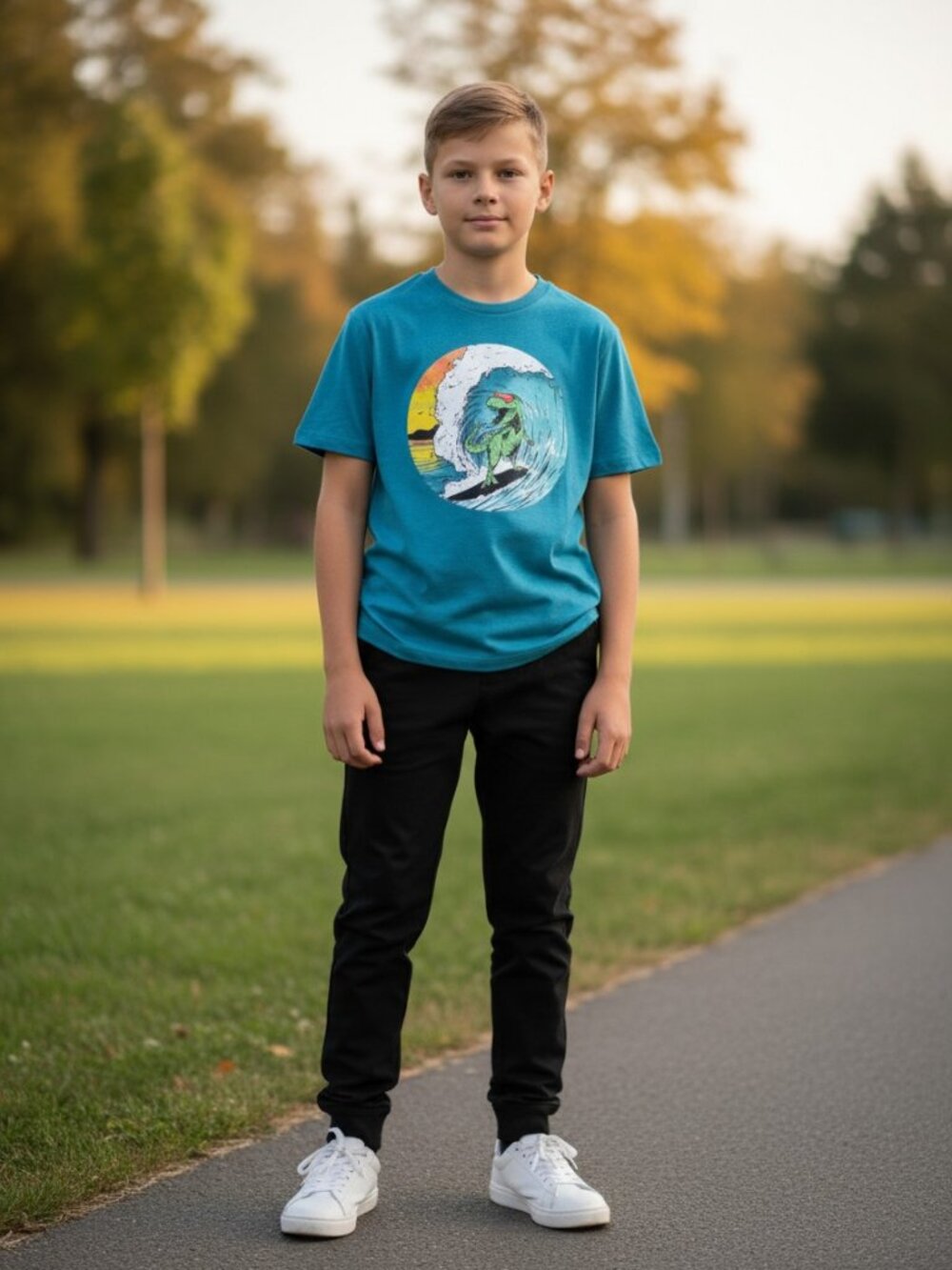 Old Navy Graphic Tee Boys L 10-12 Surfing‎ Dinosaur T-Rex Shirt